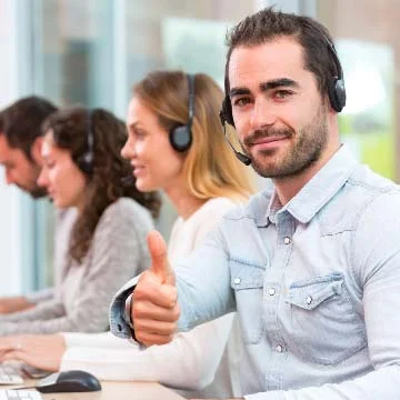 Smiling customer support executive.